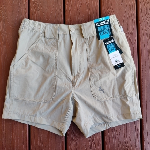 Hook and Tackle Beer Can Island Stretch Fishing Shorts Sand Tan Mens Size 32 NWT - Picture 3 of 14